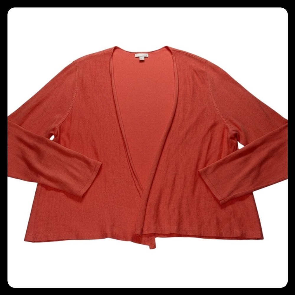 J.Jill Cardigan Women Large Orange Linen Blend Open Front Casual